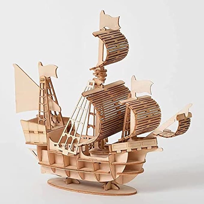 3D WOODEN PUZZLES, PIRATE SHIP MODEL KIT, ROOM DECORATION, DIY DESK TOY - Image 1
